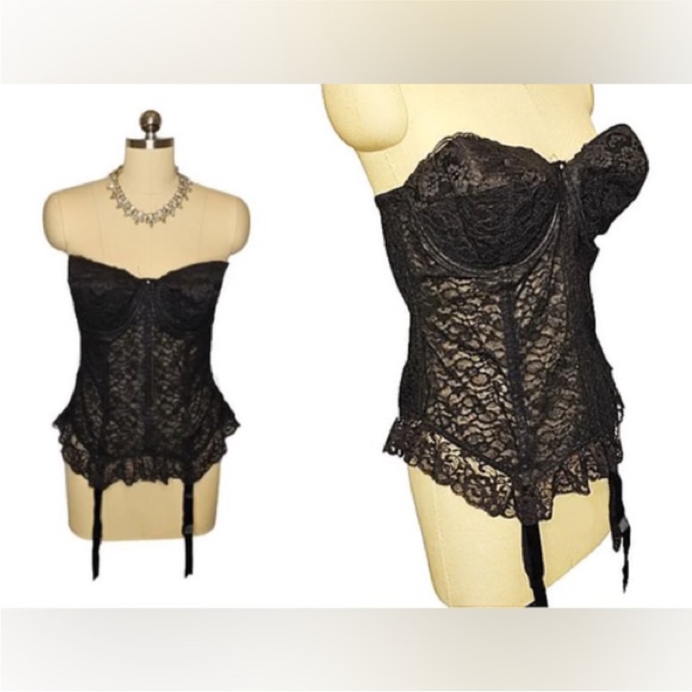 Vintage Goddess Black Lace Merry Widow Corset with garter
